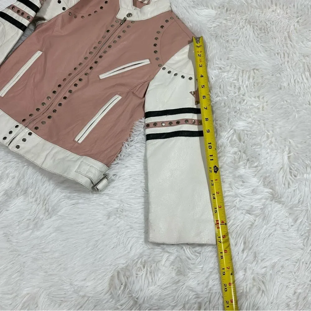 Rare Wilsons Leather Kids Studded LeatherJacket Size M Pink With Star Y2K Style